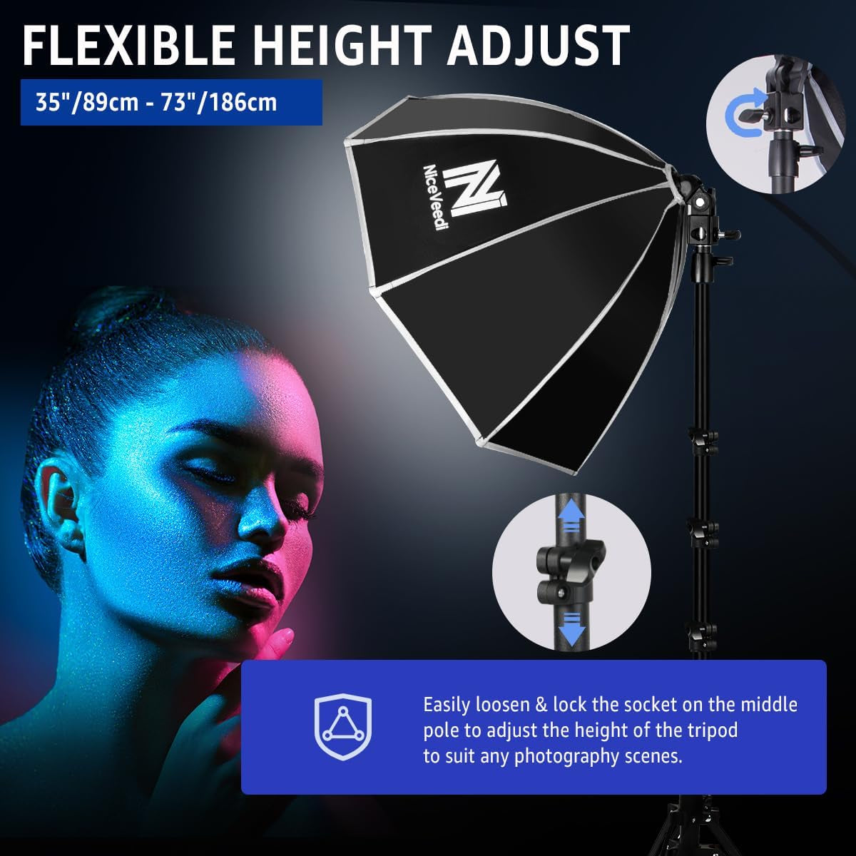 Softbox Photography Lighting Kit,  20" Softbox Lighting Kit with 5400K 650W Equivalen LED Bulbs & 63" Tripod Stand, Studio Light Kit for Photography Portraits Advertise Shooting, Video Record