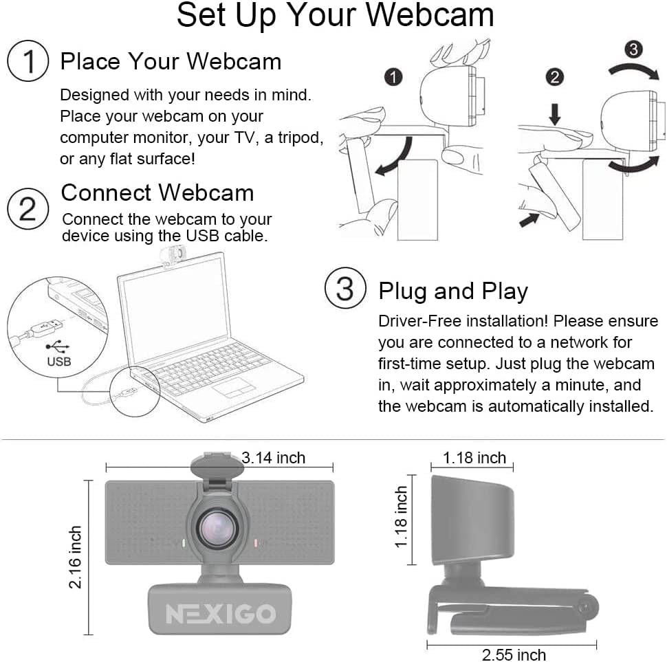 N60 1080P Webcam with Microphone, Adjustable FOV, Zoom, Software Control & Privacy Cover, USB HD Computer Web Camera, Plug and Play, for Zoom/Skype/Teams, Conferencing and Video Calling