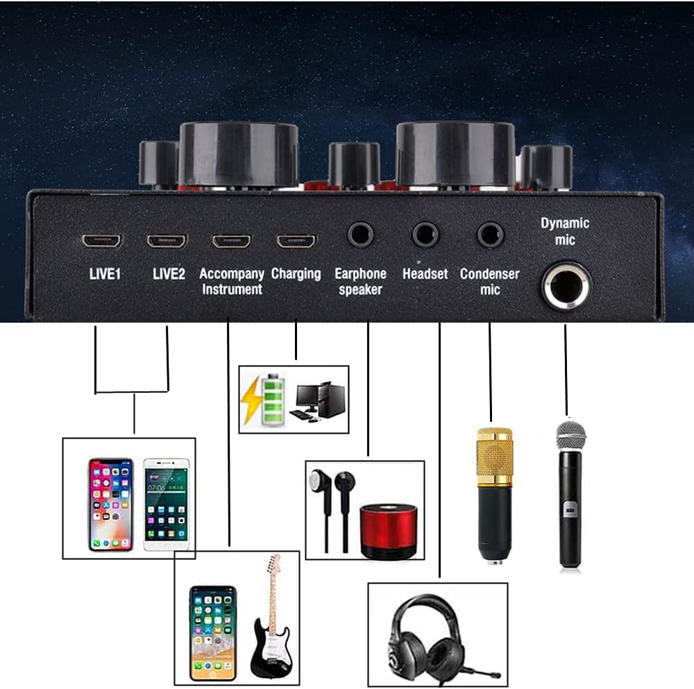 Podcast Equipment Bundle, BM-800 Recording Studio Package with Voice Changer, Live Sound Card - Audio Interface for Laptop Computer Vlog Living Broadcast Live Streaming Youtube Tiktok (AM100-V8)