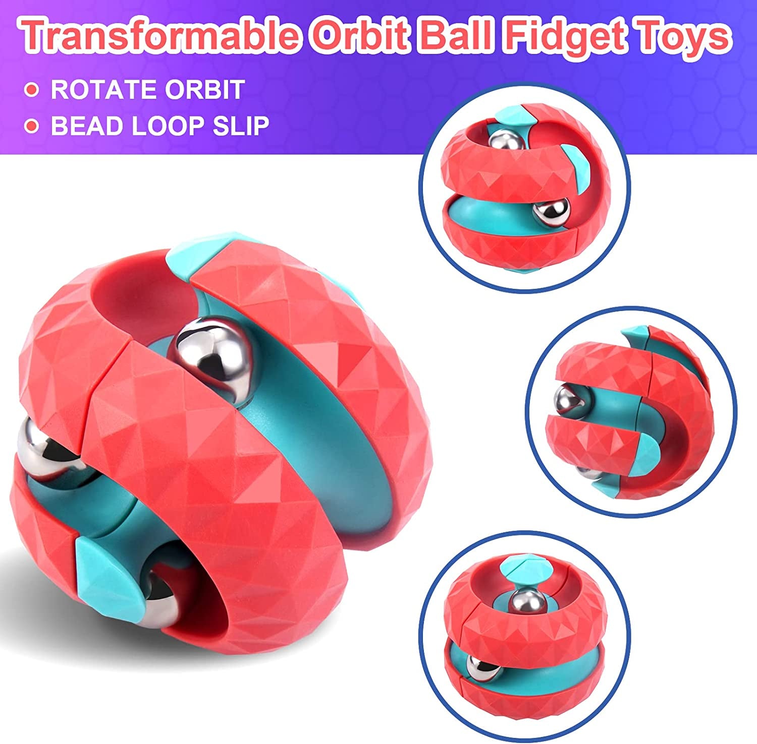 2 Pack Orbit Ball Toy, Novelty Fidget Toys Creative Track Infinity Cube Stress Relief Balls Sensory Toys for Autistic ADHD Kids Adults (Blue&Red)