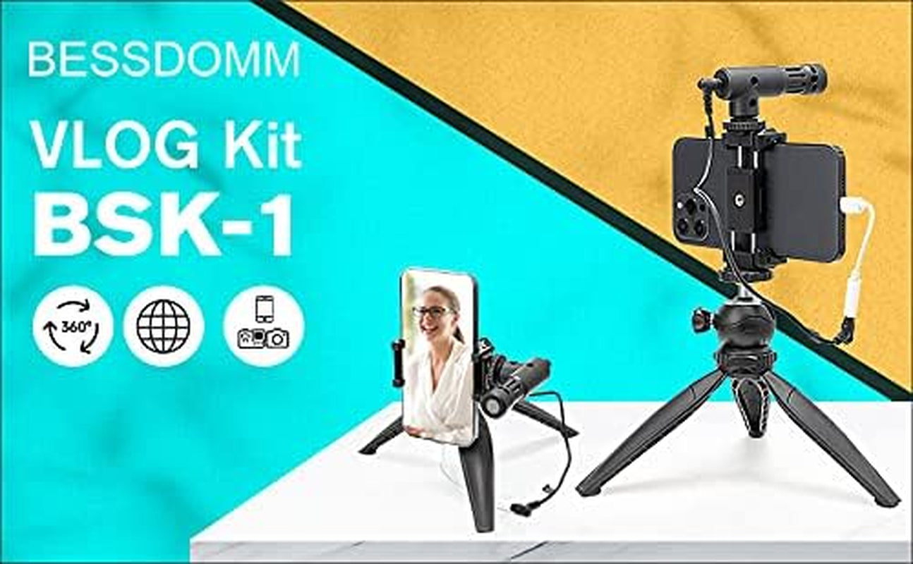 Smartphone Vlog Kit,Youtube Starter Kit,Content Creator Kit,Video Kit W/Phone Clip,Tripod,Ball Head,Shotgun Microphone for Iphone13Promax for Vlogging,Live-Streaming,Tiktok,Facebook(Bsk-1)