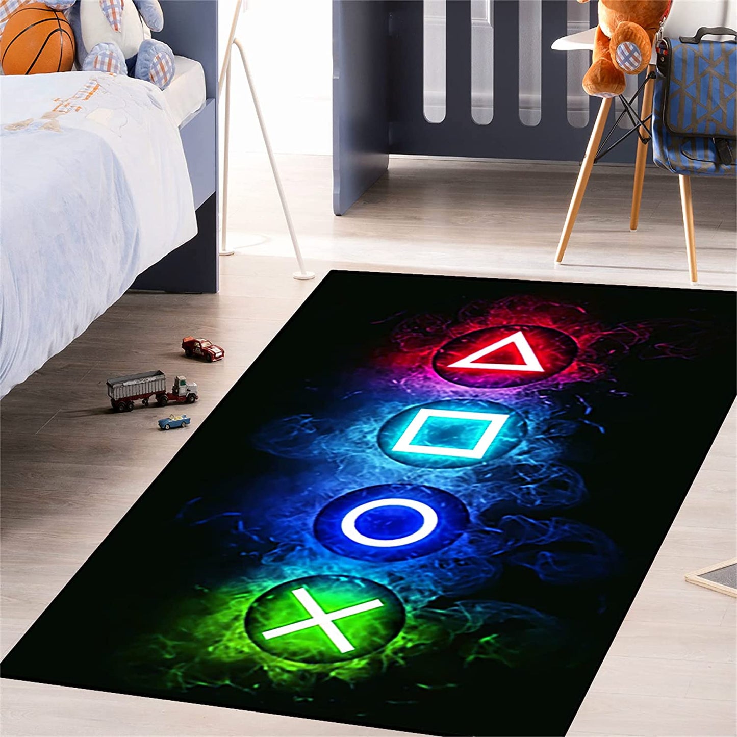 Gaming Area Rugs for Boys Cool Game Style Bedroom, Gamer Rug Boys Room Decor, Video Games Bedroom Carpet for Teens, Controller Gamepad Player Standing Throw Doormats Yoga Runner Mat Black