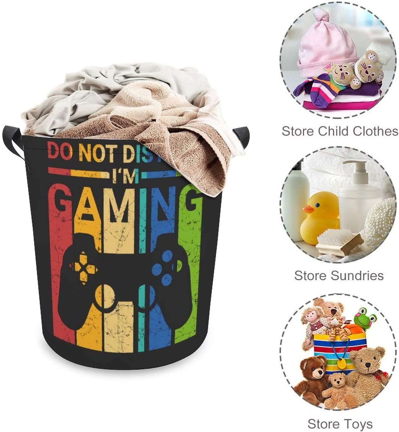 Retro Gamer Funny Laundry Basket Hamper Bag Dirty Clothes Storage Bin Waterproof Foldable Collapsible Toy Organizer for Office Bedroom Clothes Toys Gift Basket