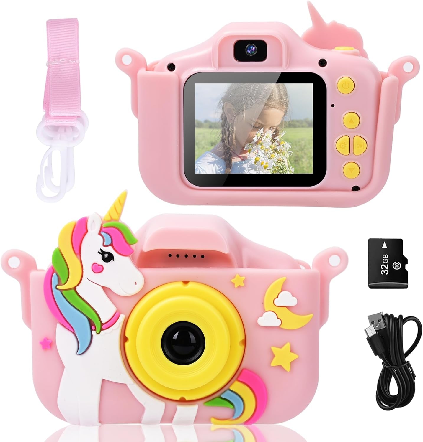 Toddler Girl Toys Age 3-8 Kids Camera Toys for 4 5 6 Girls Children Digital Selfie Camera for Kids with Unicorn Cover Christmas Birthday Gifts for Girls & Boys -32G SD Card