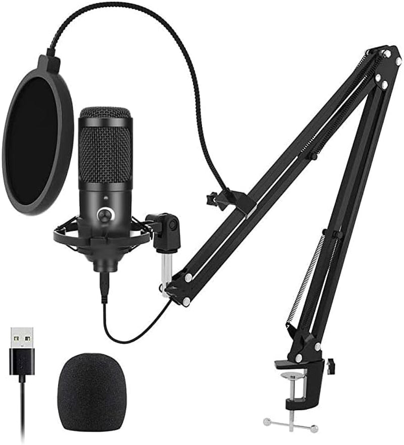 USB Condenser Microphone Mic Kit with Adjustable Mic Suspension Scissor Arm, Metal Shock Mount and Pop Filter for Streaming, Podcasting, Singing,Youtube,Studio