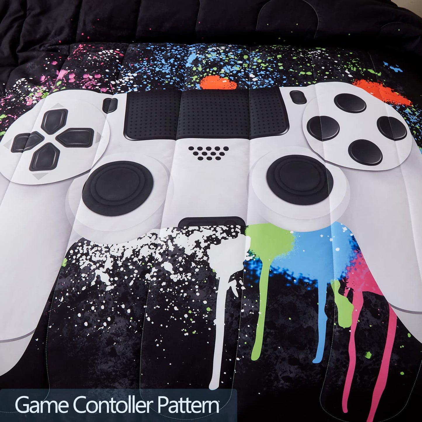 Gamer Bedding Sets for Boys, Queen Size 3-Piece Gaming Comforter Sets for Kids Teens, Soft Microfiber Video Game Bedding Sets for Game Lovers, 1 Comforter and 2 Pillowcase(White,Queen)