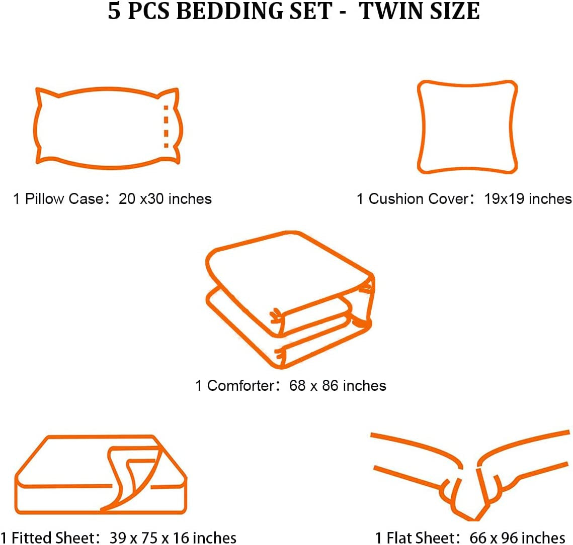 5 Pieces Bed in a Bag for Gaming Bedding Set,Boys Gamer Comforter Set with Flat Sheet,Fitted Sheet,Pillowcases,Cushion Cover,Game Console Pattern Bed Set for Kids Boys Room Decor