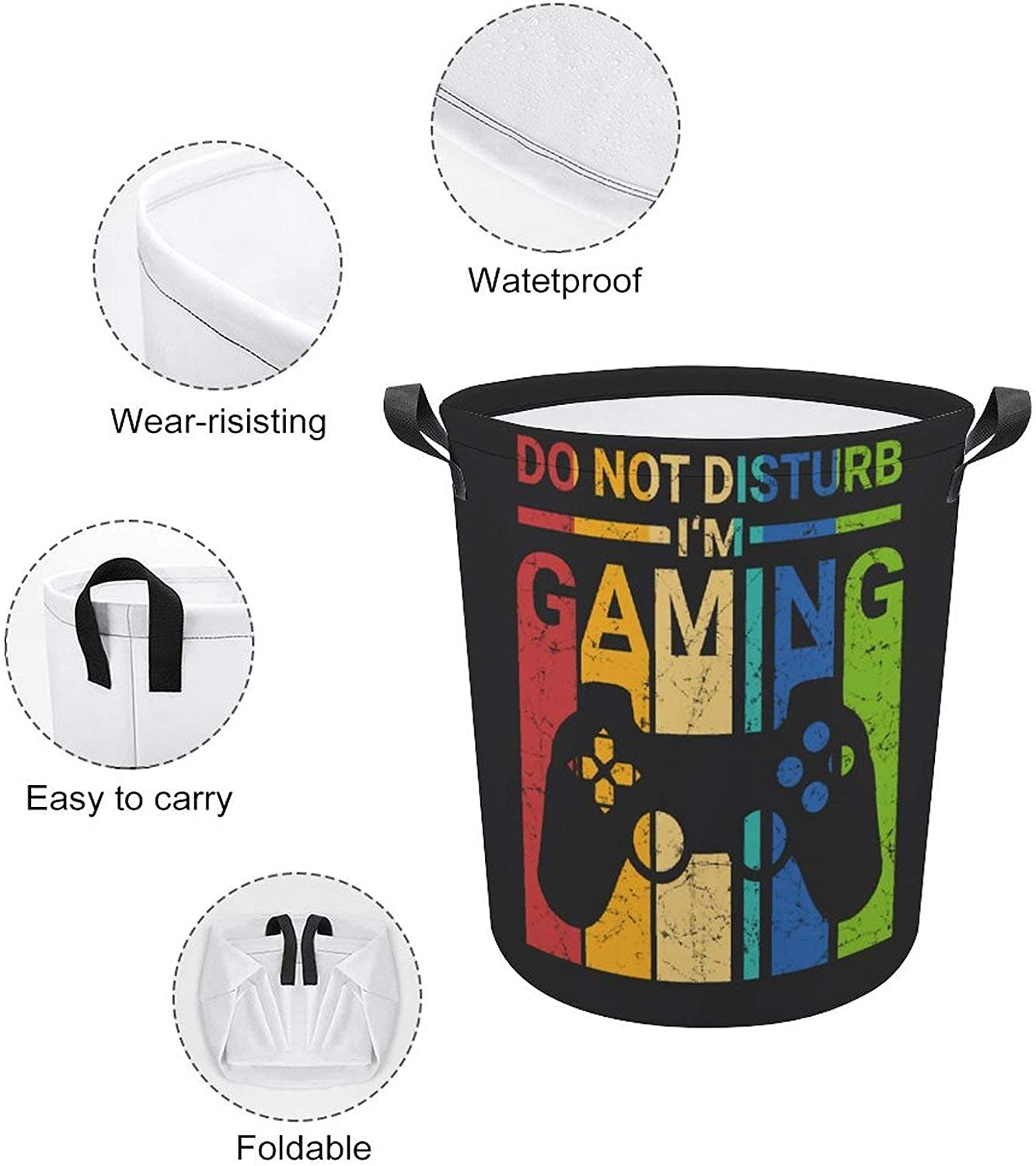 Retro Gamer Funny Laundry Basket Hamper Bag Dirty Clothes Storage Bin Waterproof Foldable Collapsible Toy Organizer for Office Bedroom Clothes Toys Gift Basket