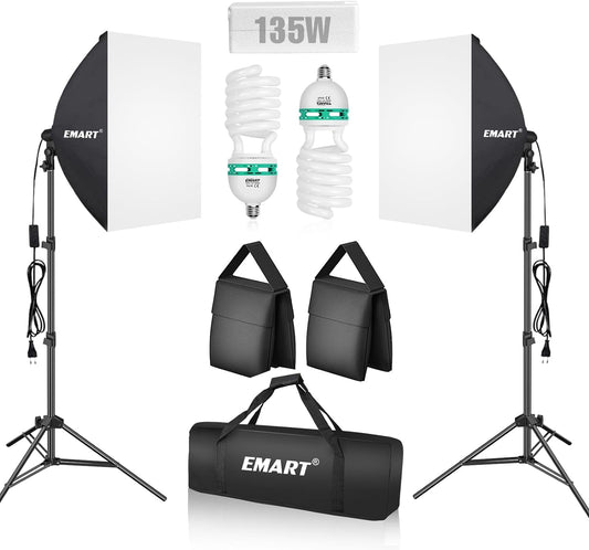 Upgraded Softbox Lighting Kit with Sandbag,24"X24" Softbox Photography Lighting ​With 135W E27 5500K Bulbs, Professional Studio Lights Equipment for Video Recording,Filming,Podcas